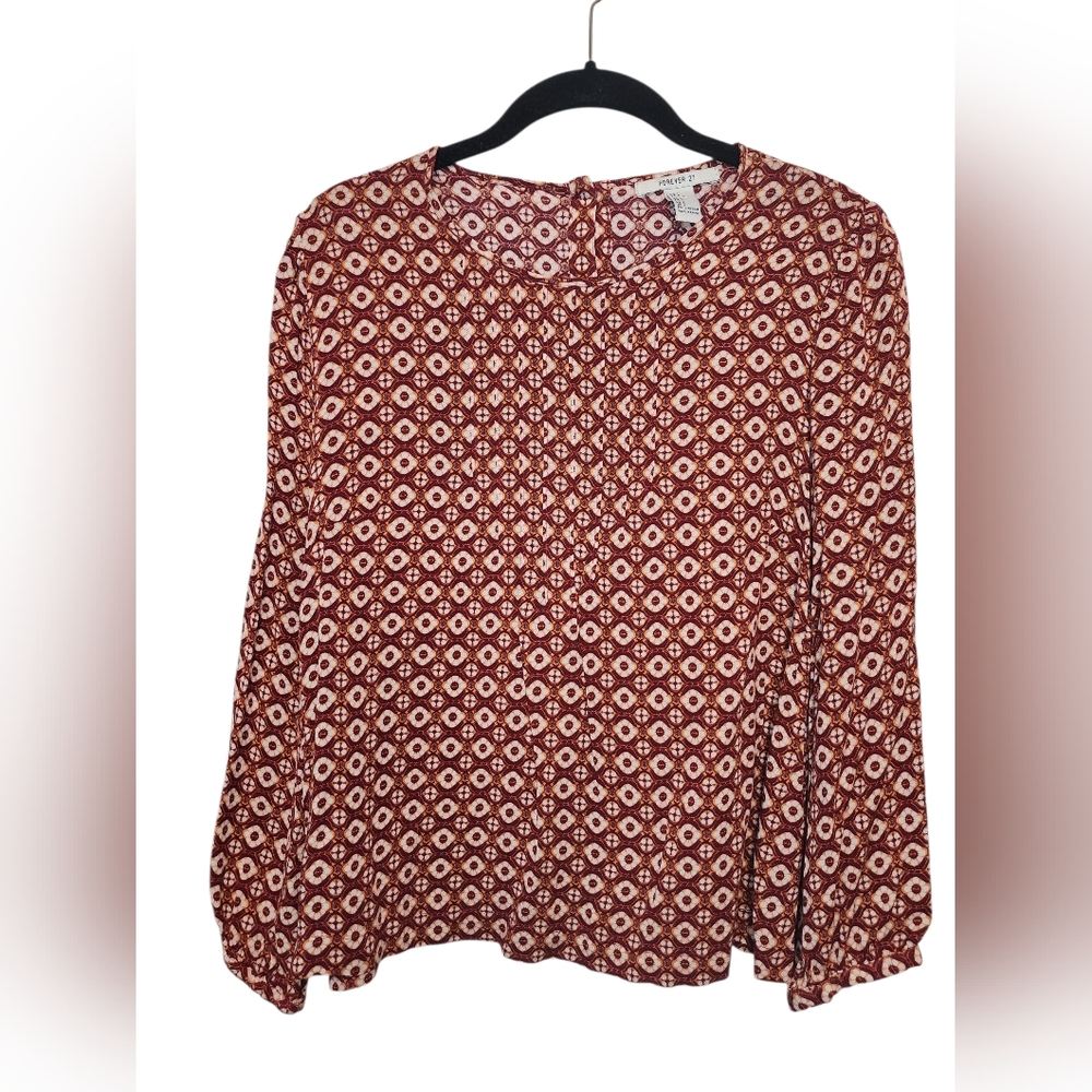 Forever 21 Boho Geo Medallion Print Blouse - Button Down Back - Large